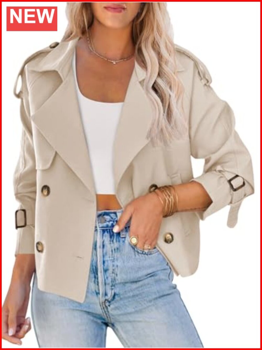 Women's Crop Double Breasted Trench Coat Short Cropped Jacket